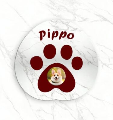 Lapide per animali in marmo carrara con incisione, decoro e fotografia - Mod. Pippo